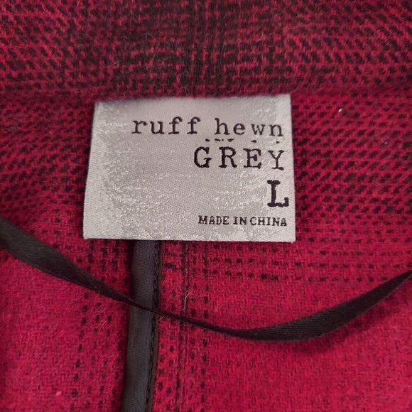 Ruff Hewn Grey Women's Red & Black Plaid Open Front Wool Blend Jacket - Picture 5 of 6
